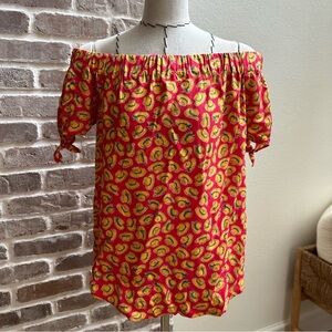 WRANGLER Retro Blouse Women's SMALL Cowboy Hat Print Off Shoulder Western Rodeo